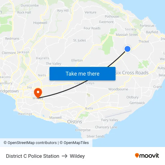 District C Police Station to Wildey map