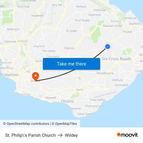 St. Philip\'s Parish Church to Wildey map