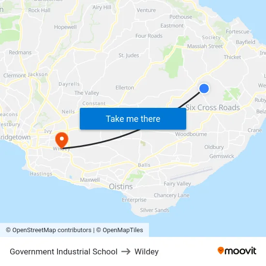 Government Industrial School to Wildey map