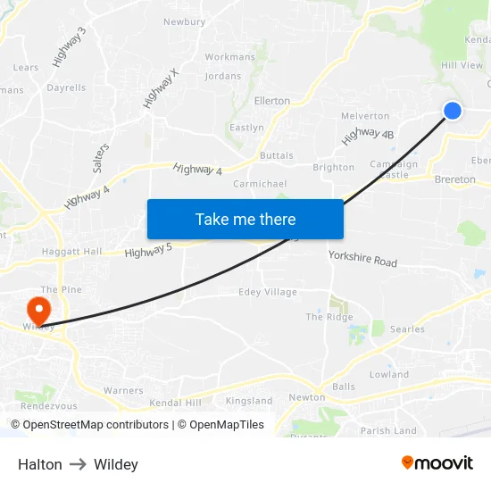 Halton to Wildey map