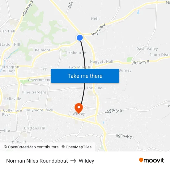 Norman Niles Roundabout to Wildey map