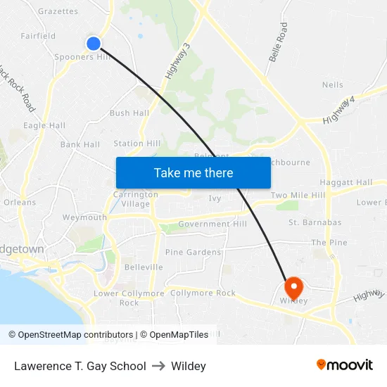 Lawerence T. Gay School to Wildey map