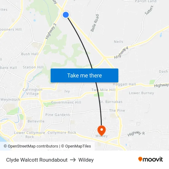 Clyde Walcott Roundabout to Wildey map