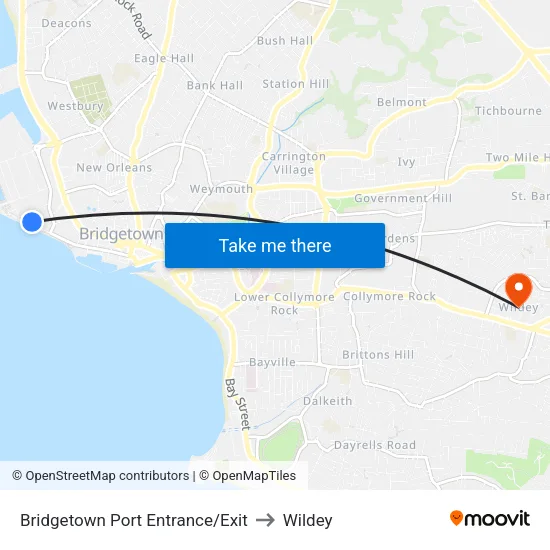 Bridgetown Port Entrance/Exit to Wildey map