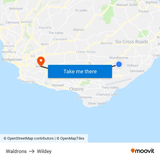 Waldrons to Wildey map