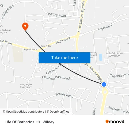 Life Of Barbados to Wildey map