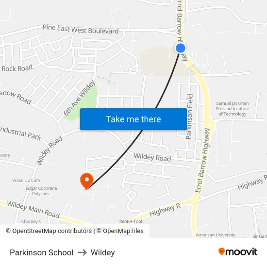 Parkinson School to Wildey map