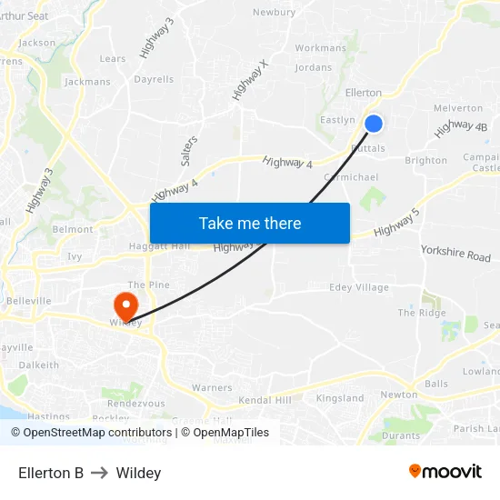 Ellerton B to Wildey map
