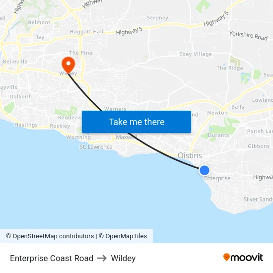 Enterprise Coast Road to Wildey map