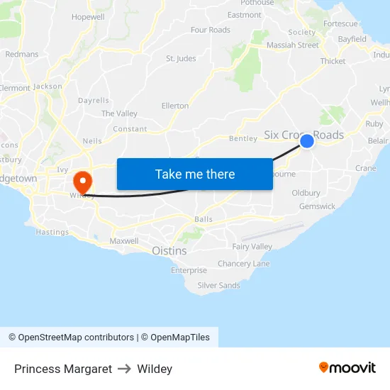 Princess Margaret to Wildey map