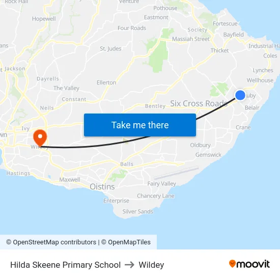 Hilda Skeene Primary School to Wildey map