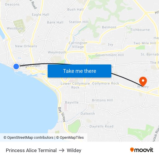 Princess Alice Terminal to Wildey map