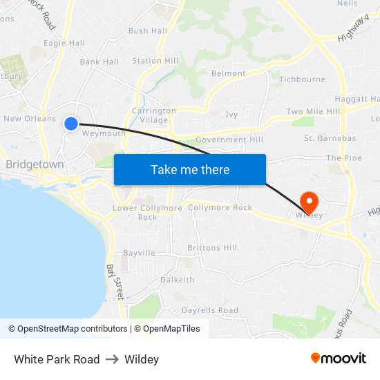 White Park Road to Wildey map