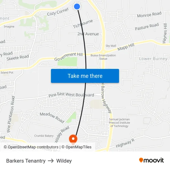 Barkers Tenantry to Wildey map