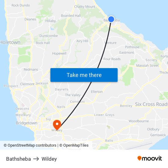 Bathsheba to Wildey map