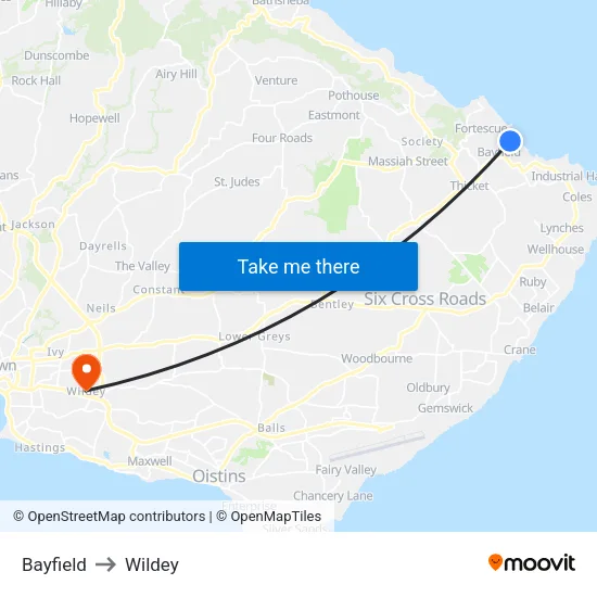Bayfield to Wildey map