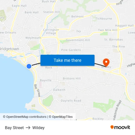 Bay Street to Wildey map