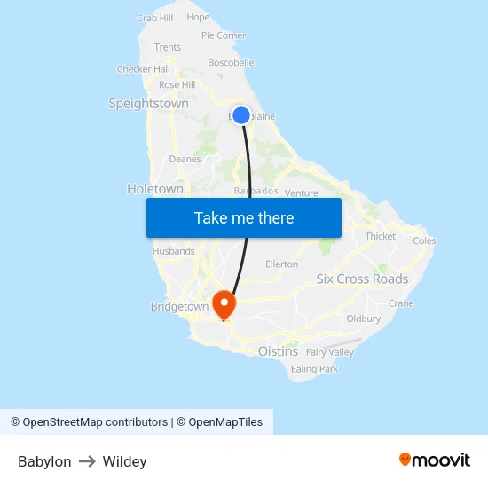 Babylon to Wildey map