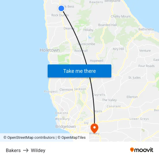 Bakers to Wildey map