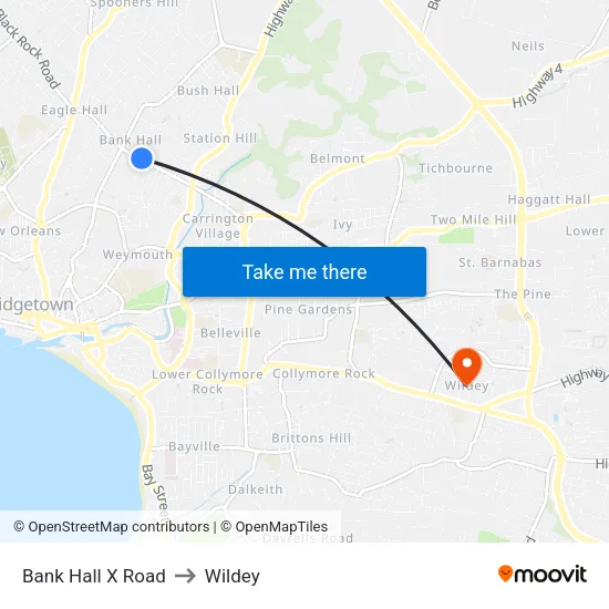 Bank Hall X Road to Wildey map