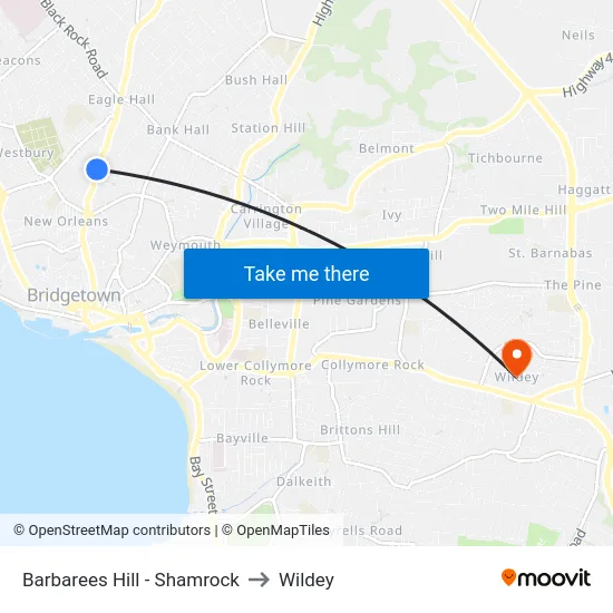 Barbarees Hill - Shamrock to Wildey map