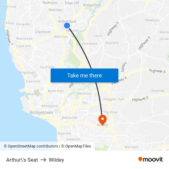 Arthur\'s Seat to Wildey map
