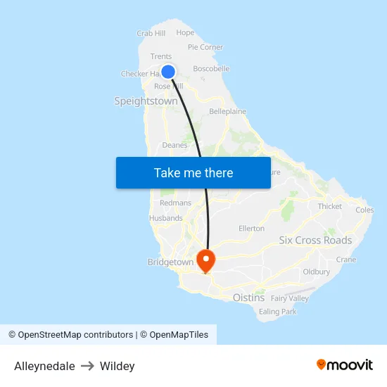 Alleynedale to Wildey map
