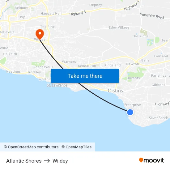 Atlantic Shores to Wildey map