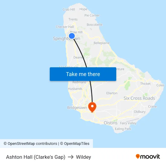 Ashton Hall (Clarke's Gap) to Wildey map