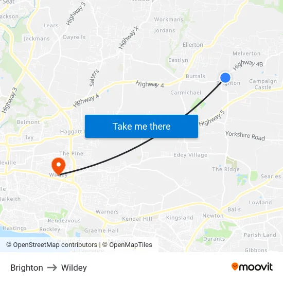 Brighton to Wildey map
