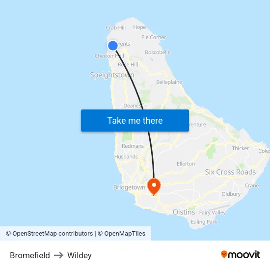 Bromefield to Wildey map