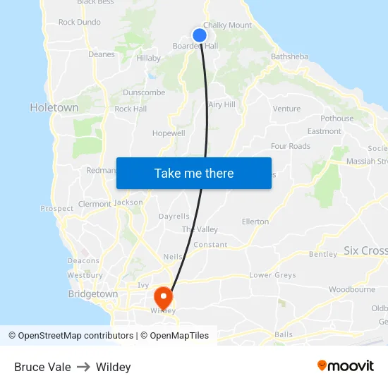 Bruce Vale to Wildey map