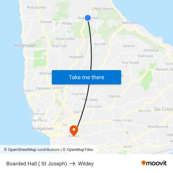 Boarded Hall ( St Joseph) to Wildey map