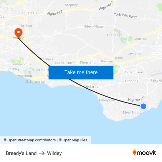 Breedy's Land to Wildey map