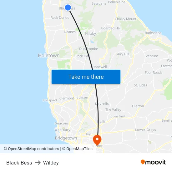 Black Bess to Wildey map