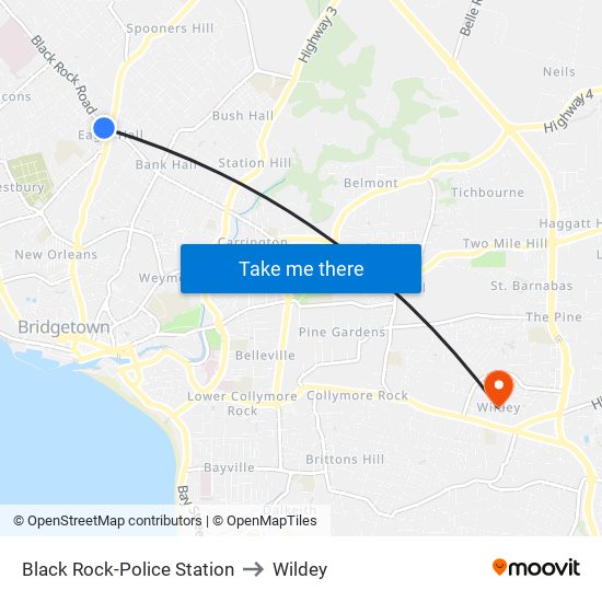 Black Rock-Police Station to Wildey map