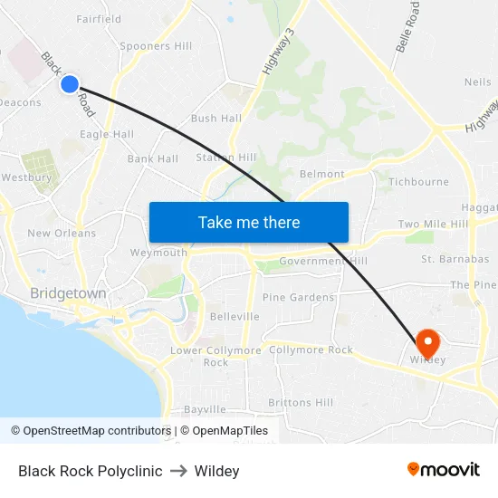 Black Rock Polyclinic to Wildey map