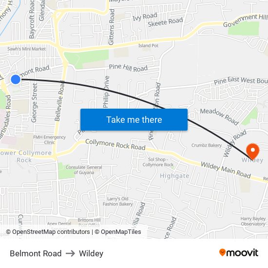 Belmont Road to Wildey map