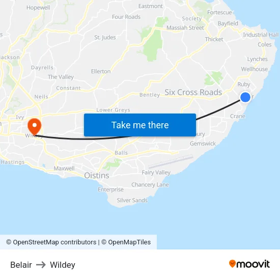 Belair to Wildey map
