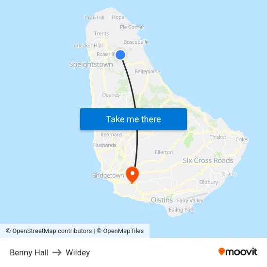 Benny Hall to Wildey map