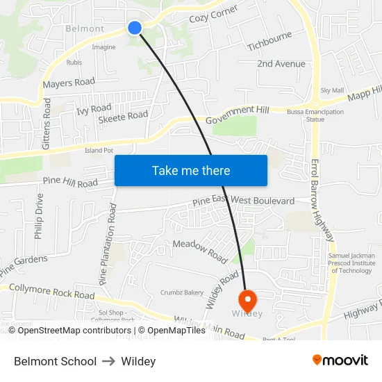 Belmont School to Wildey map