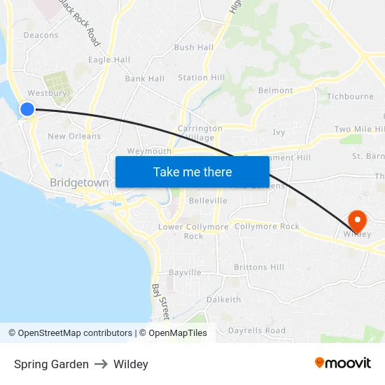 Spring Garden to Wildey map