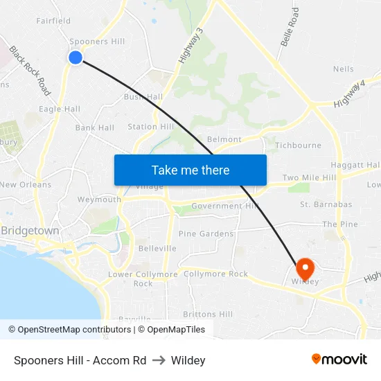 Spooners Hill - Accom Rd to Wildey map