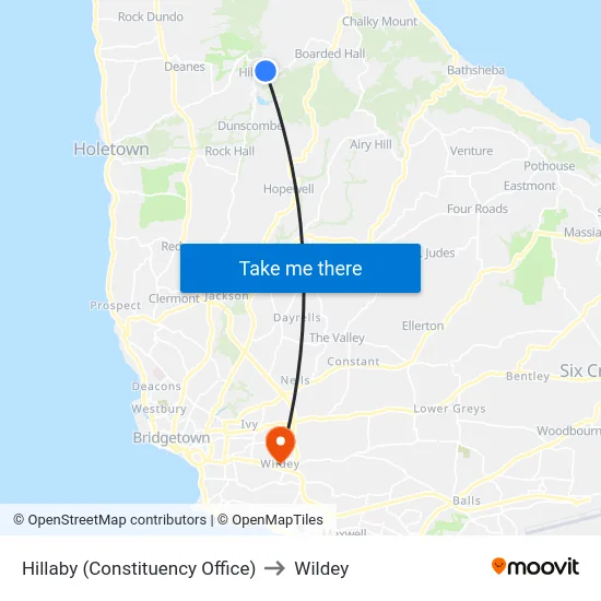 Hillaby (Constituency Office) to Wildey map