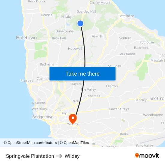 Springvale Plantation to Wildey map
