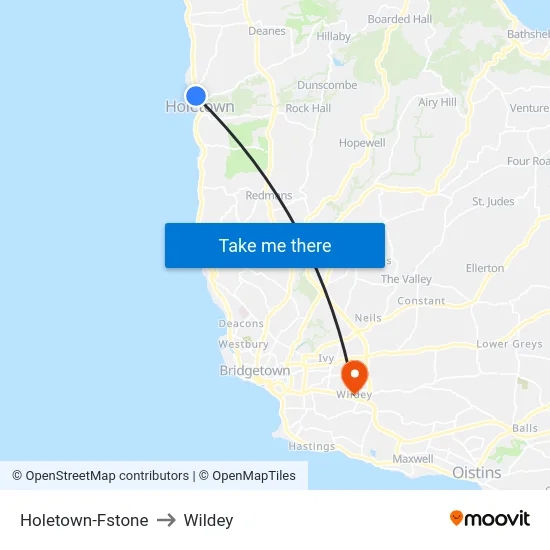 Holetown-Fstone to Wildey map