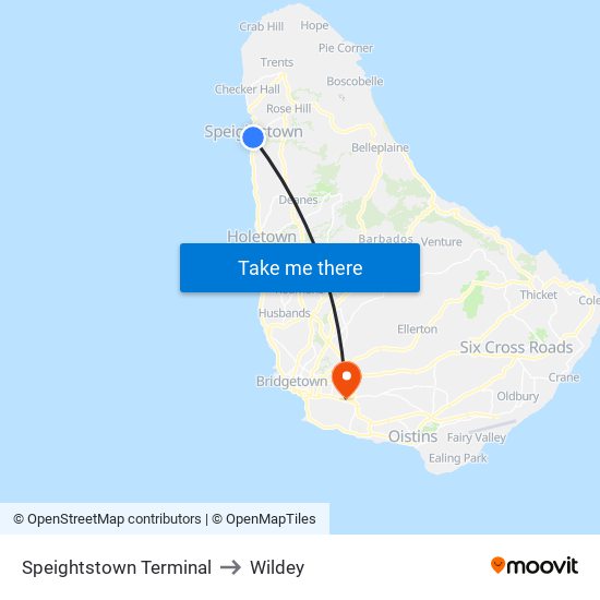 Speightstown Terminal to Wildey map