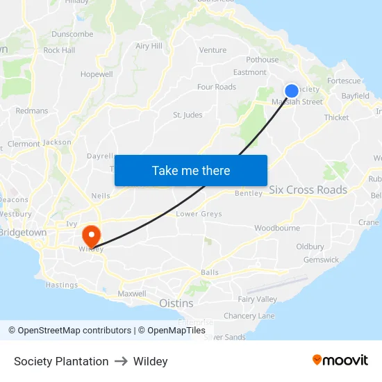 Society Plantation to Wildey map