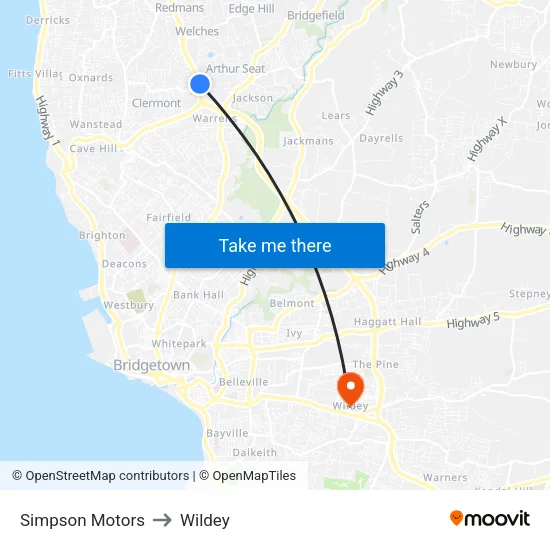 Simpson Motors to Wildey map