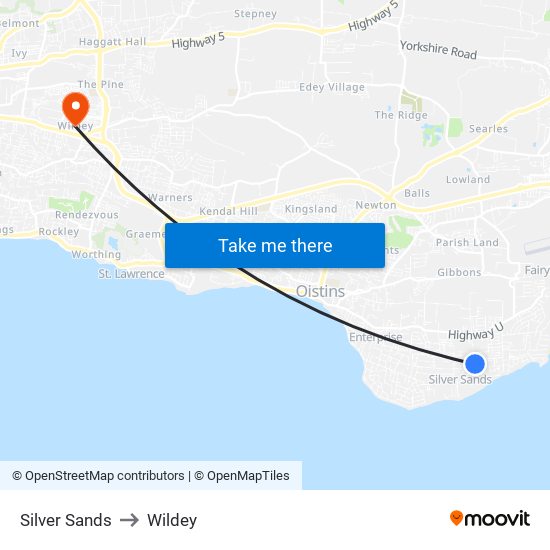 Silver Sands to Wildey map